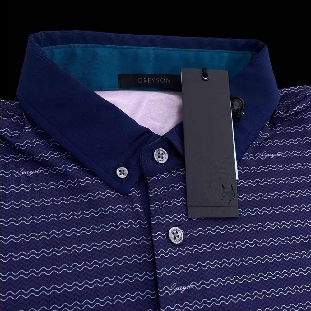 Greyson Golf Wind + Water Symbol Print Short Sleeve Polo Shirt Size Large $118